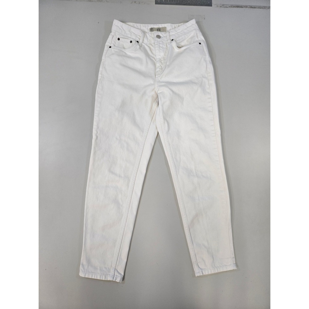 Topshop Moto Mom Jeans White High Waisted Tapered Leg Denim W26 L30